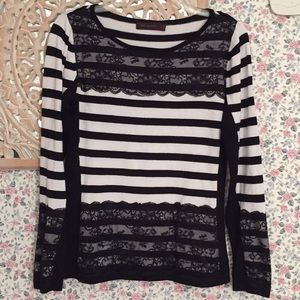 EUC Black/white striped lace Limited sweater M